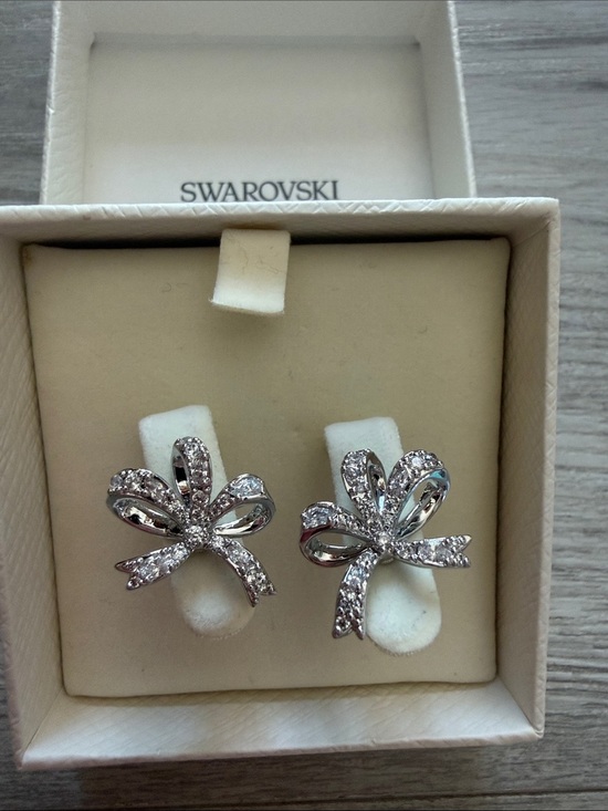 Swarovski Jewelry - Swarovski Silver Crystal Bow Drop Earrings with White Pearl Accent
